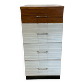 Vintage white and brown formica dresser with 4 deep drawers