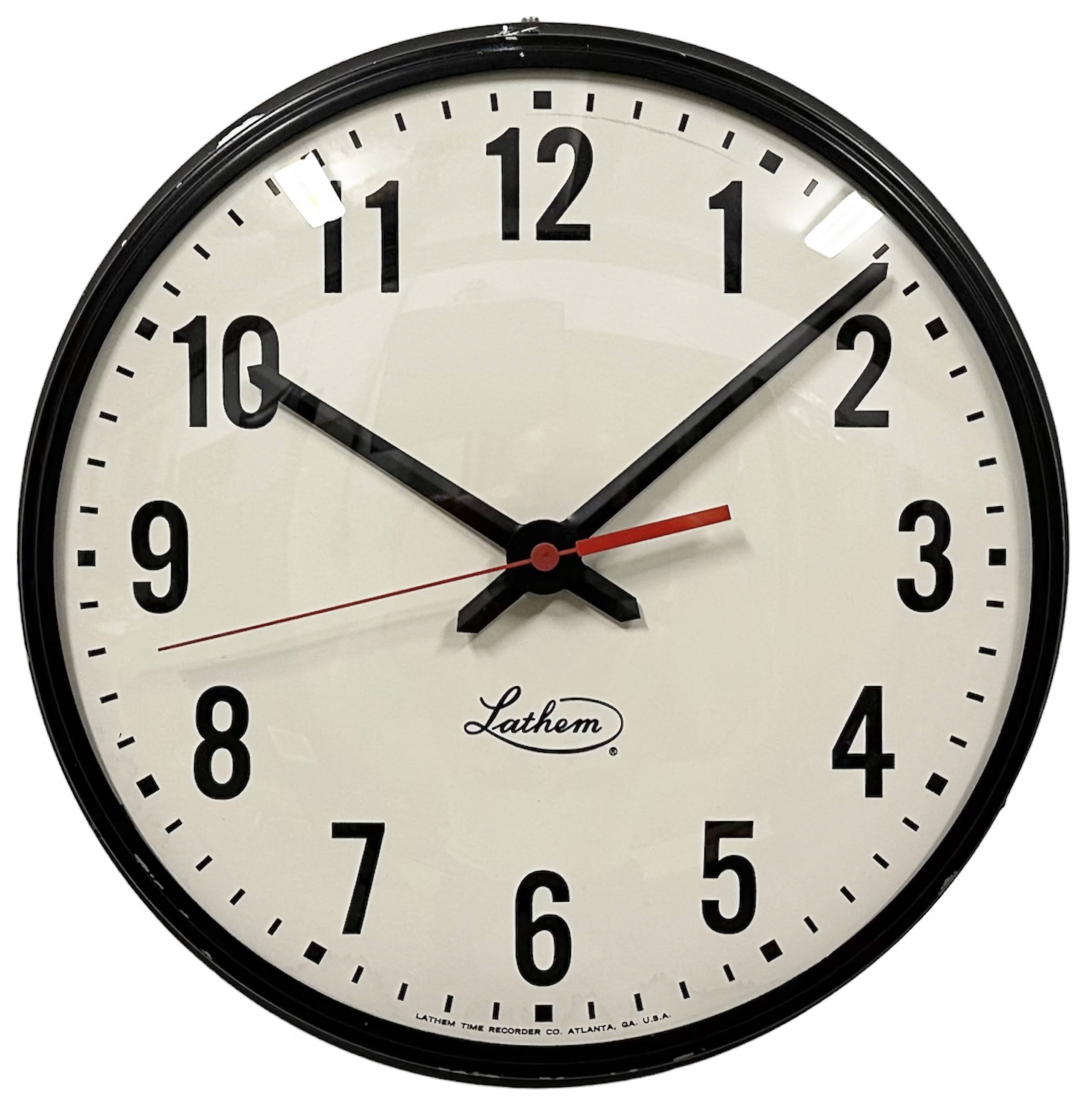 Vintage Black School Wall Clock from Lathem, 1980s