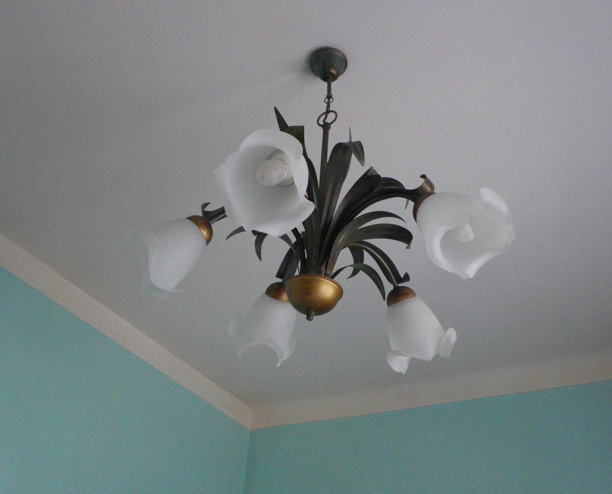Five Pendant Lights with Frosted White Glass, 1970s