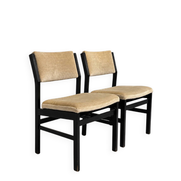 Lot de 2 chaises de salle à manger vintage laquées noires avec assise et dossier tissés beige