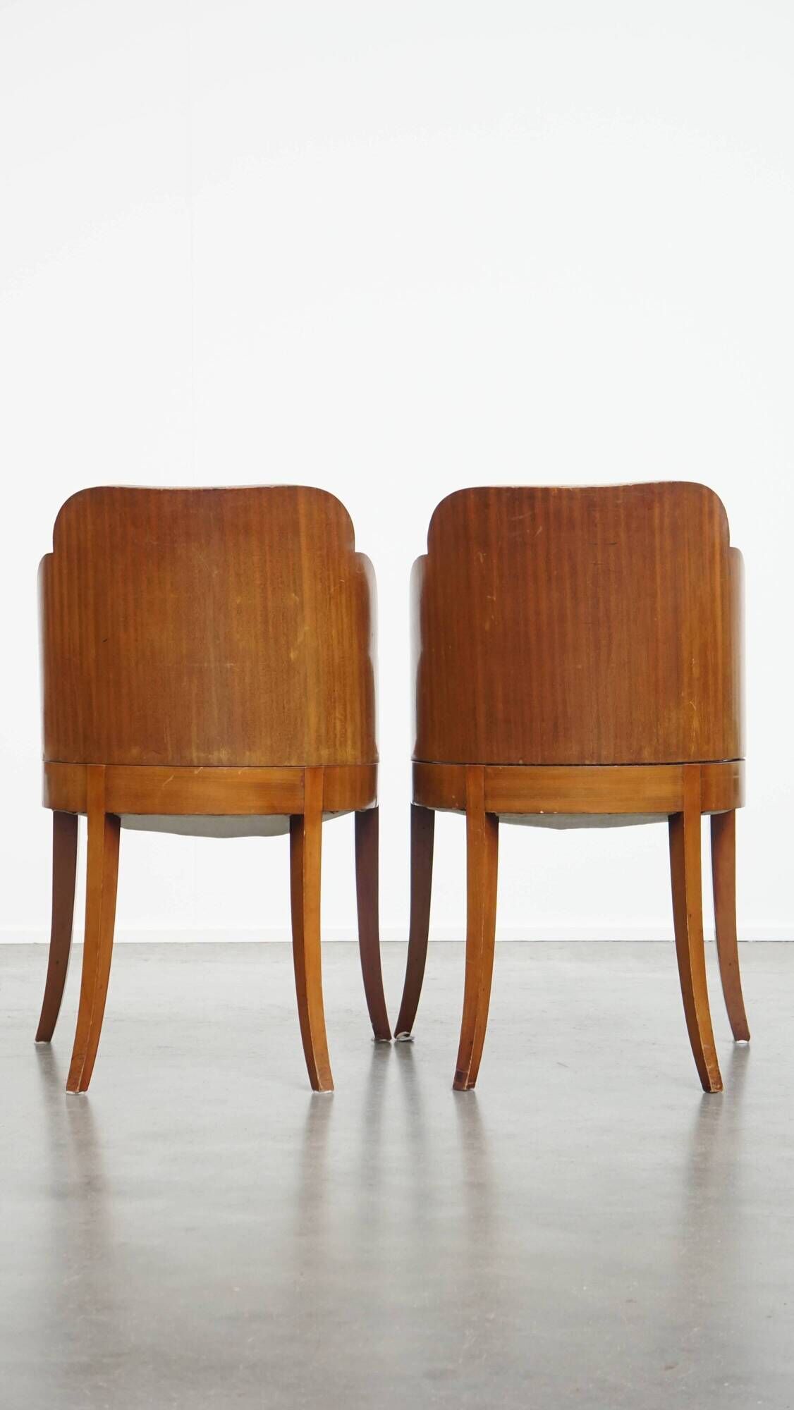 Set of 4 Art Deco Dining Chairs with Red Upholstery and Wooden Backs
