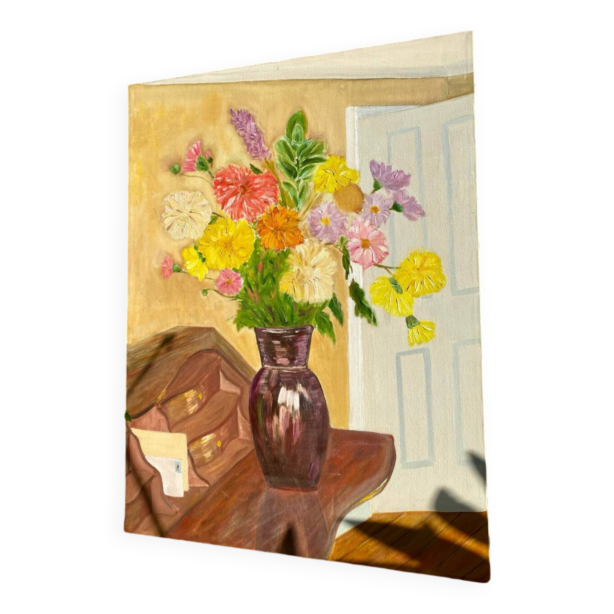 Oil on canvas with bouquet