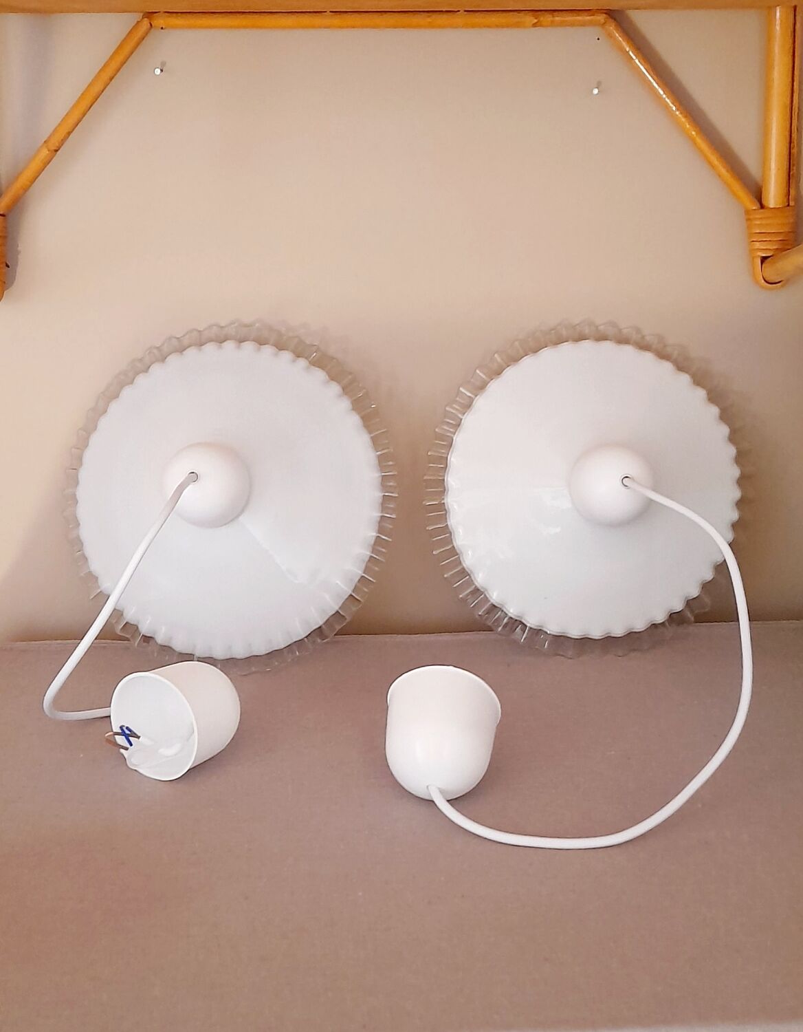 Set of 2 50s opaline pendants