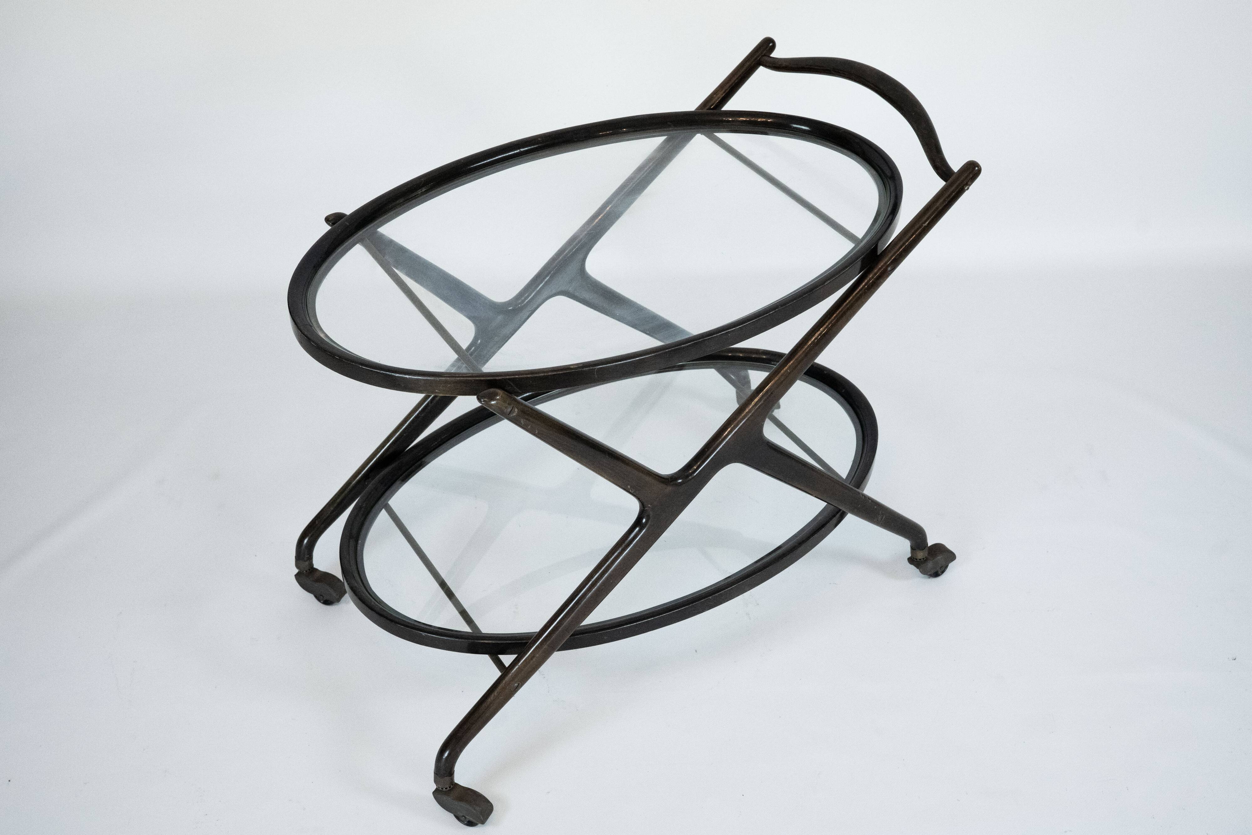 Ebonized Wood and Glass Bar Cart by Cesare Lacca, Italy 1950s