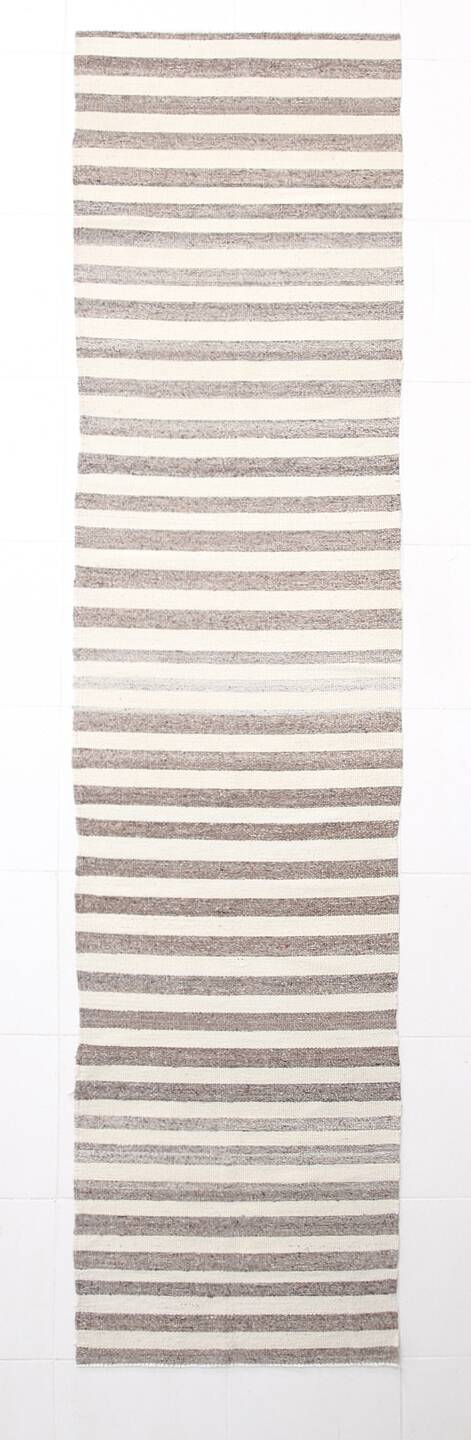 Brown & Beige Striped Turkish Runner Rug, 78x330Cm
