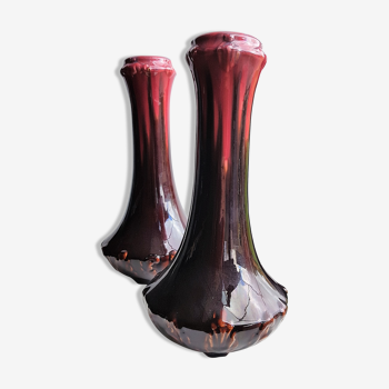 Pair of Orchies enamelled ceramic vases