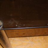 Chrome dining table and 1970 grey smoked glass