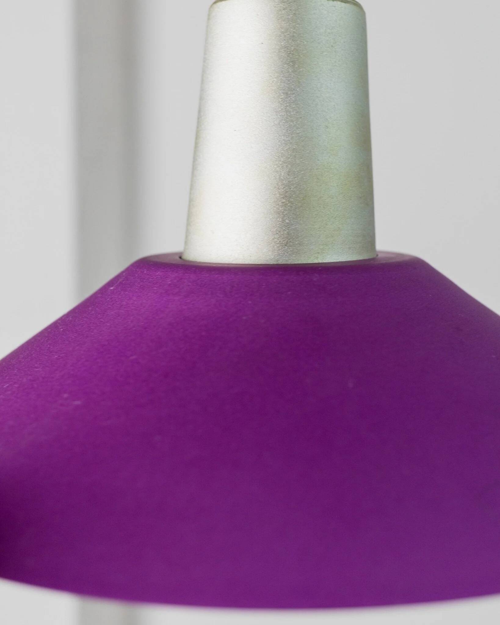 Metal retro pendant – postmodern Memphis style from the 1980s, purple, silver, green, striped cable, Pop Art interior, vintage light fixture