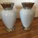 Paire de vases blanc et argenté style émail craquelé