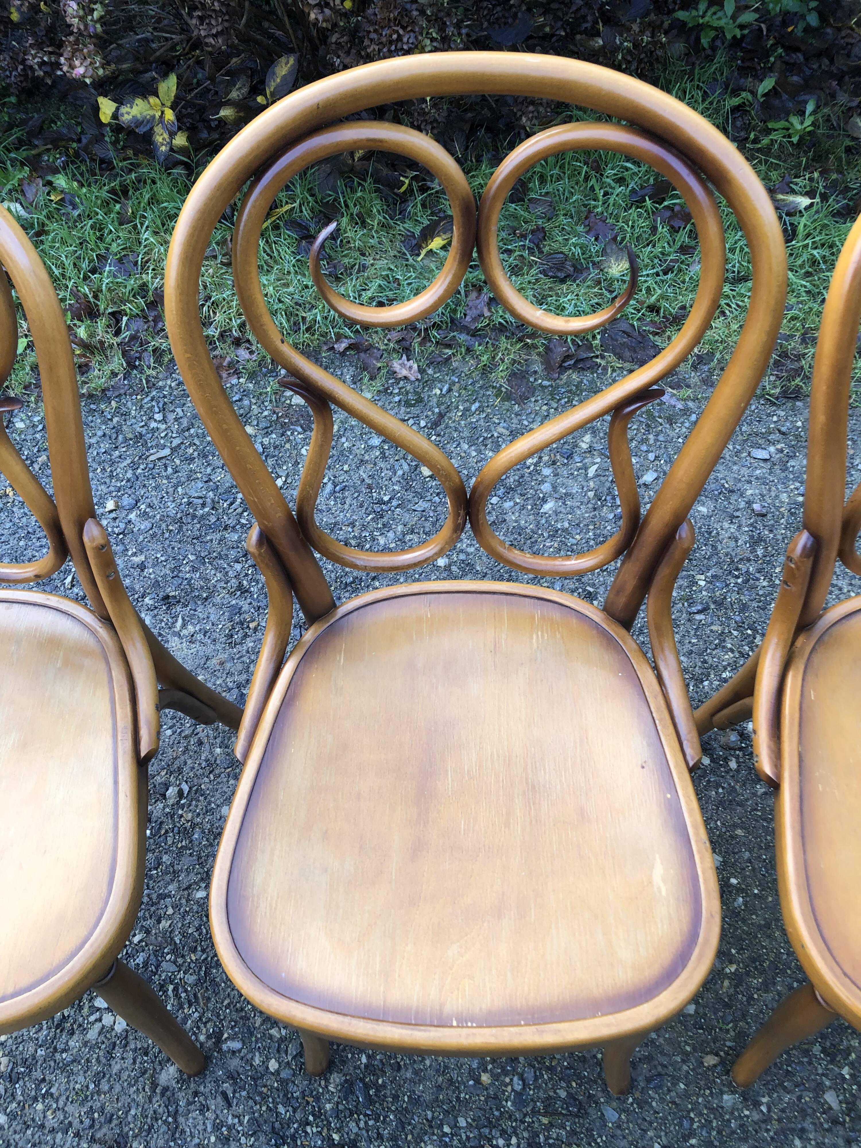 4 Thonet style bentwood chairs in beech.