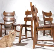 Set of 4 brutalist oak ladderback dining chairs – Netherlands, 1970s