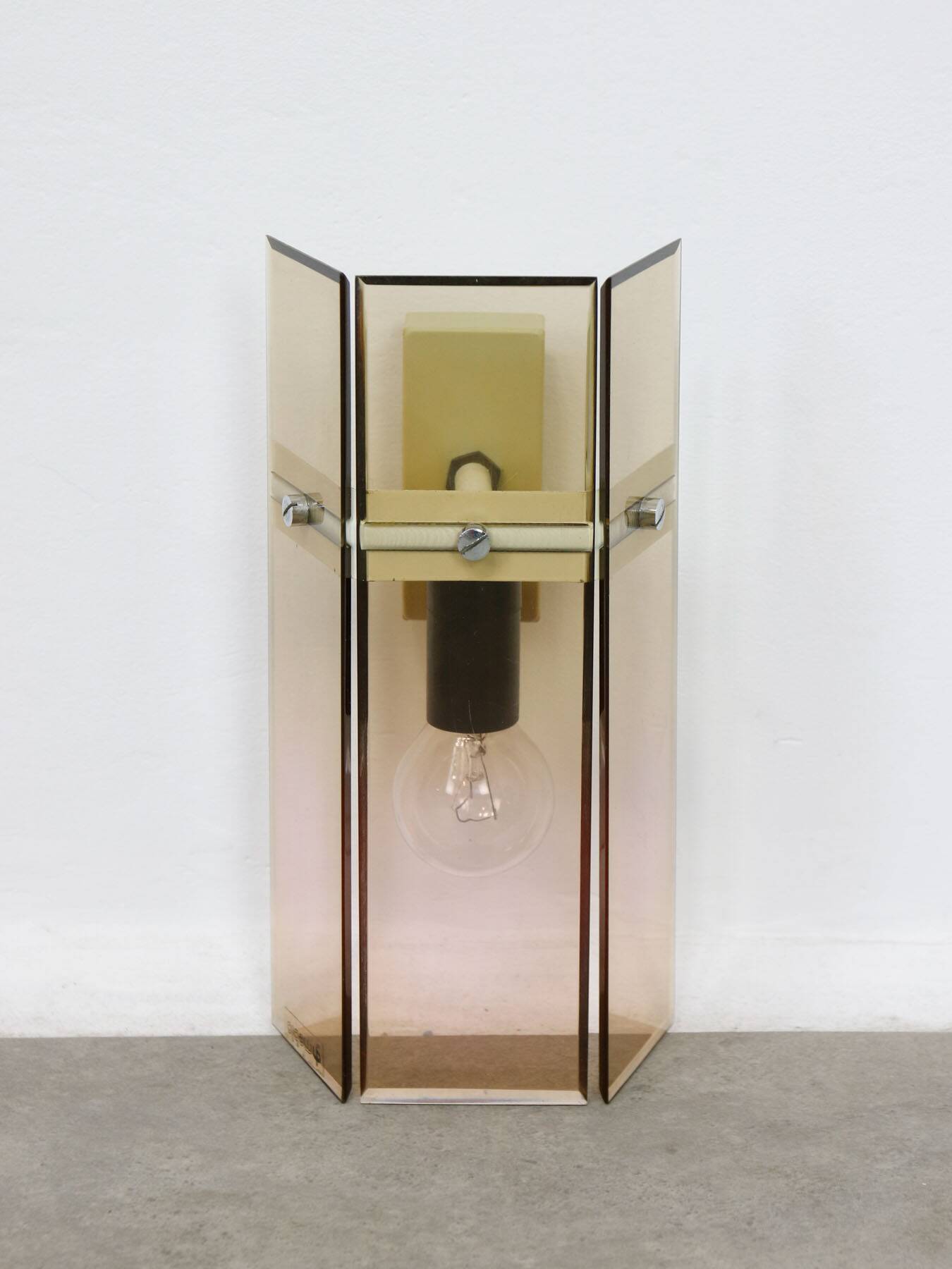 Italian Smoked Plexiglas Sconce for Guzzini, 1970s