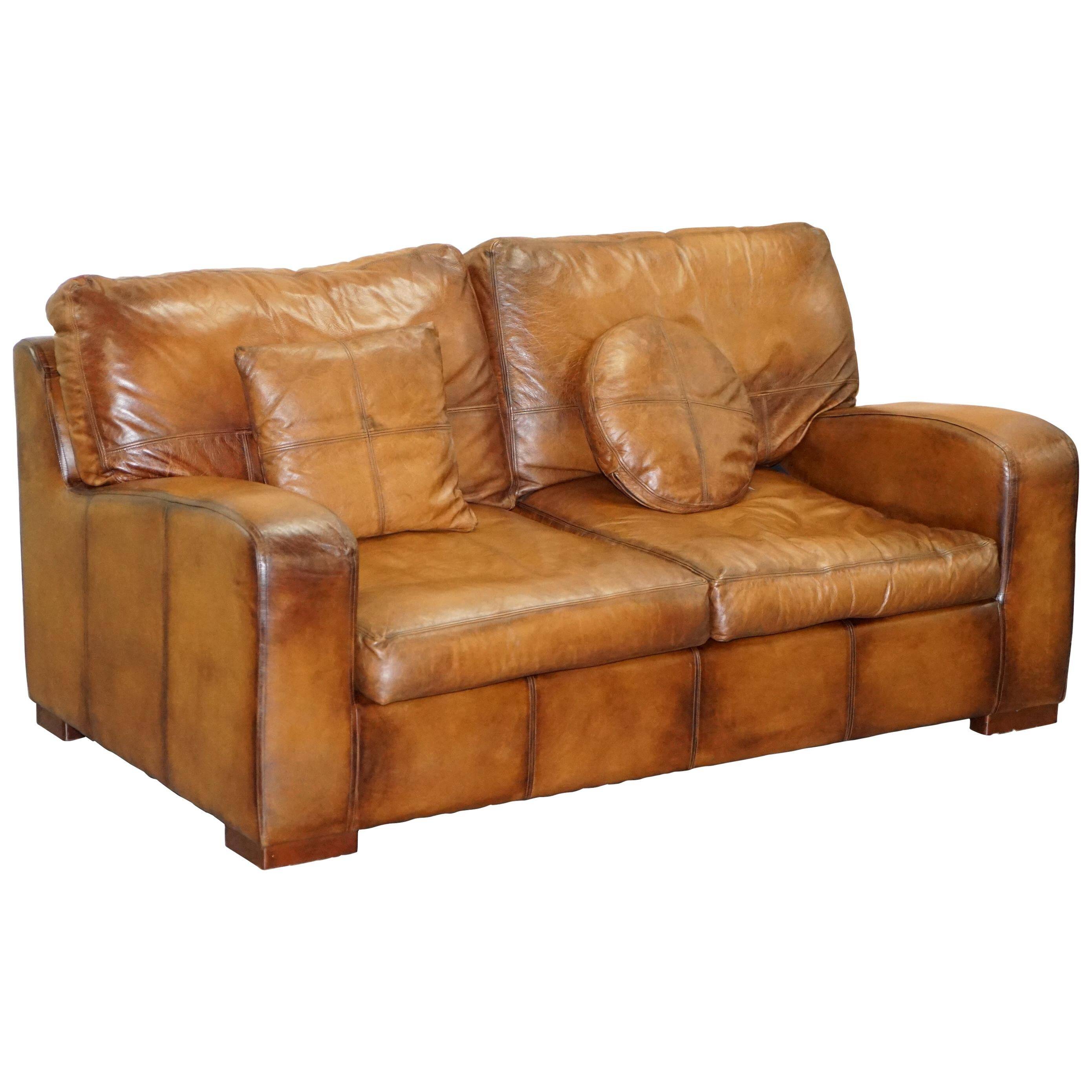 Hand-dyed leather vintage-style sofa