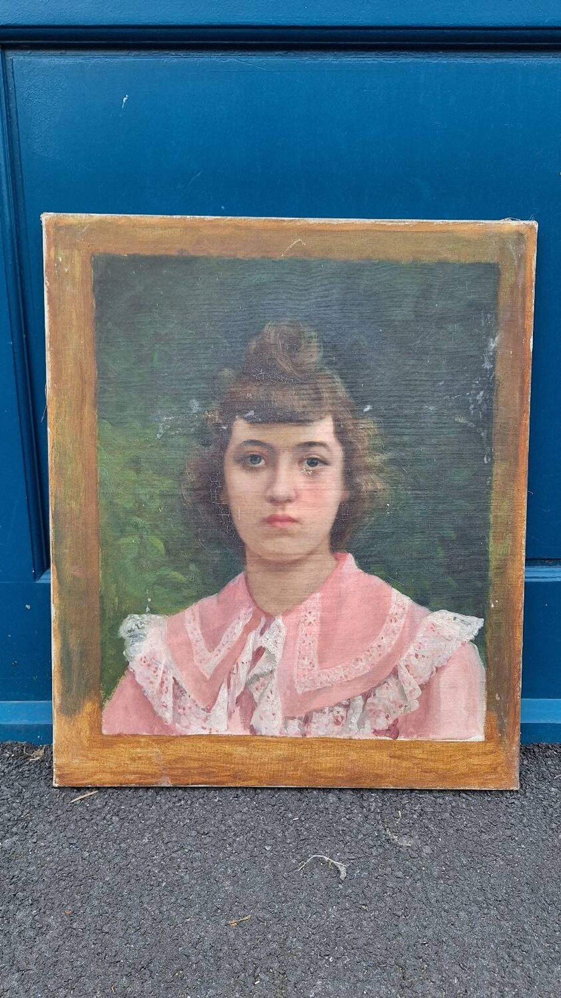 Portrait of a young bourgeois woman on canvas.