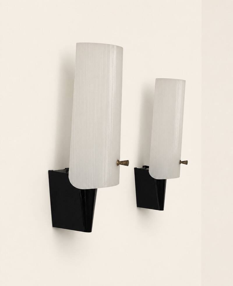 Pair of vintage wall sconces, black ABS and perspex, France, 1970.