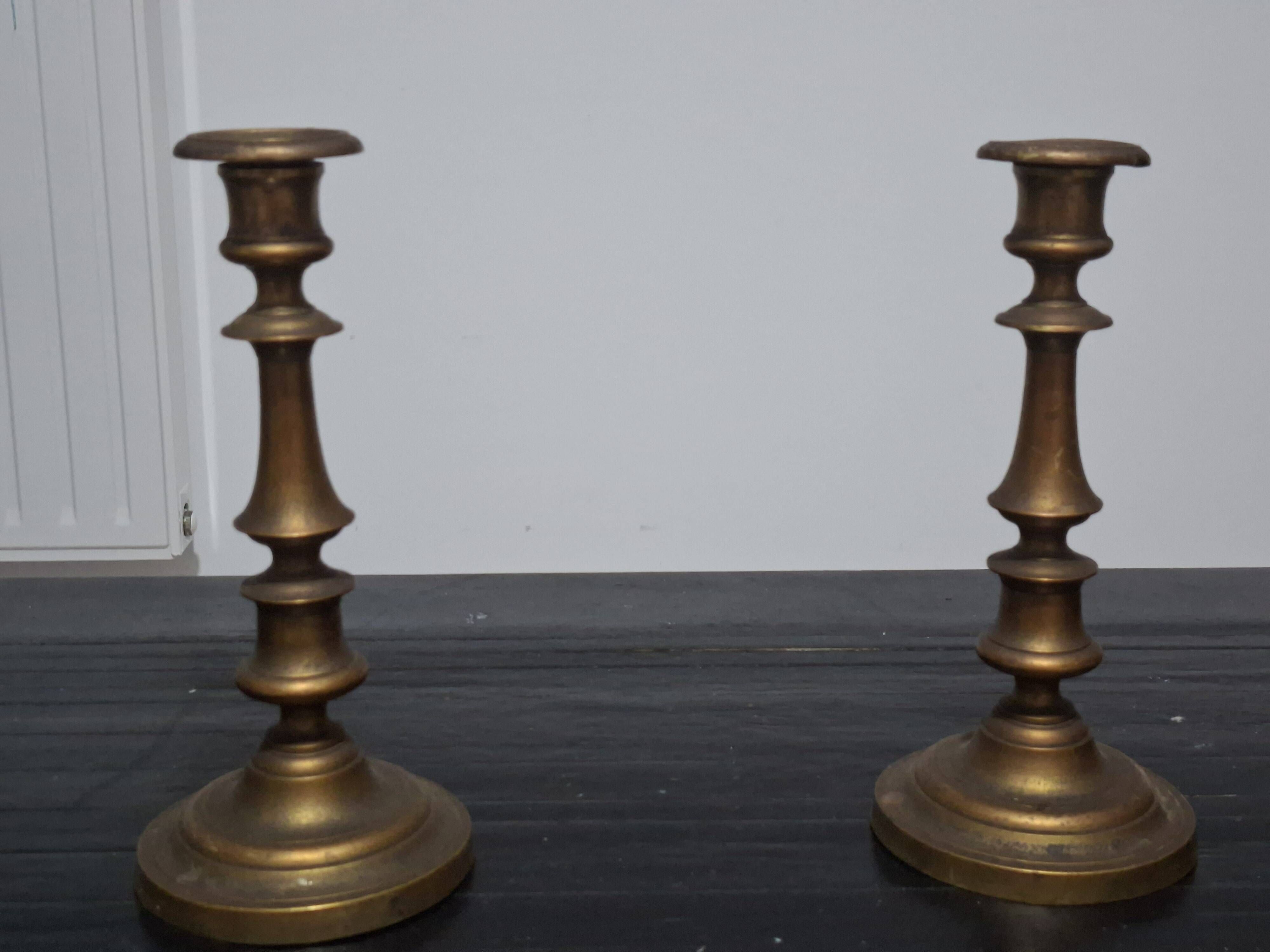 Pair of antique brass candlesticks / Vintage candle holders