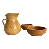 Vintage turned wood pitcher and 2 jars set