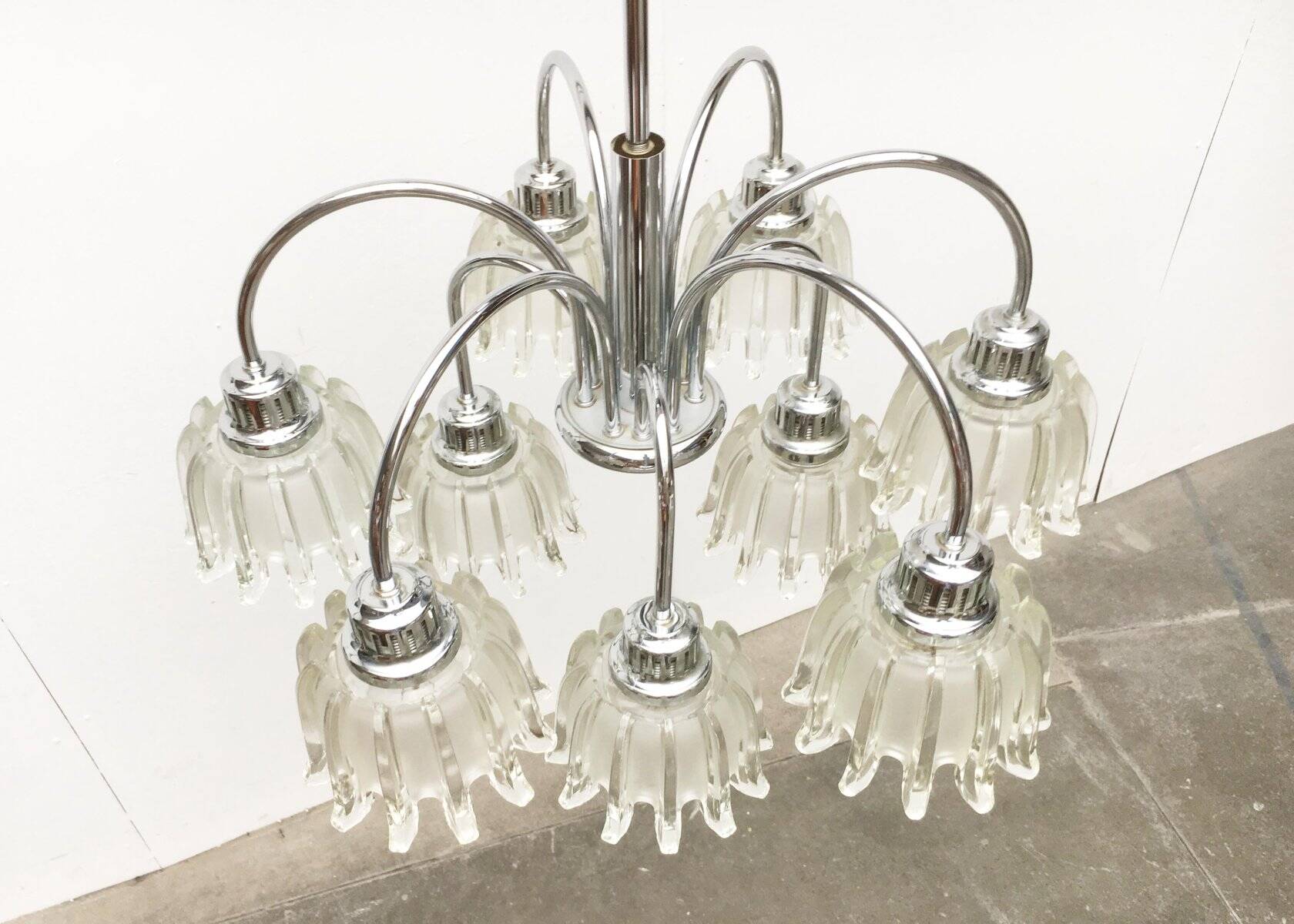 German type glass and metal chandelier 9471 by Richard Essig, 1970s.