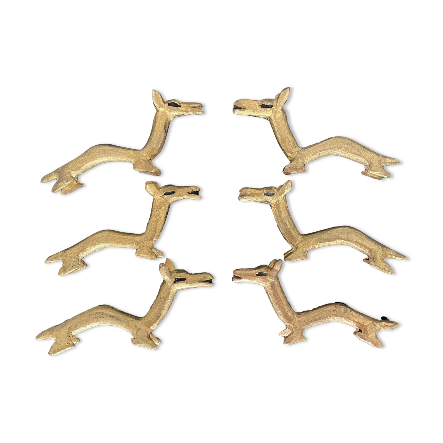 6 brass dromedary-shaped knife holders