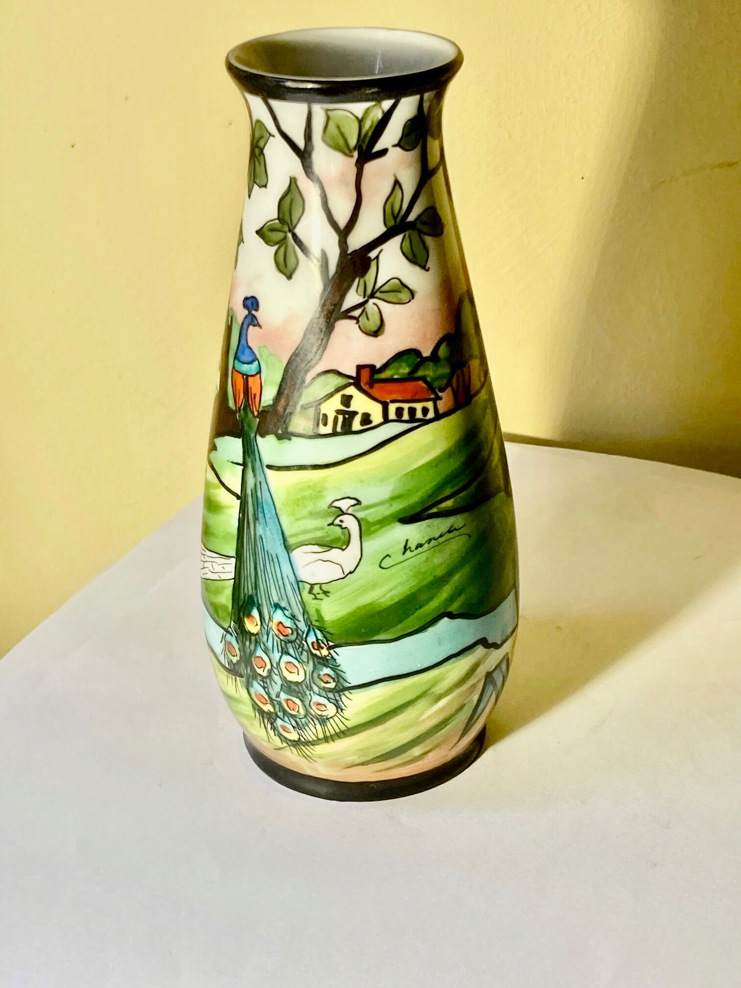 Art nouveau/art deco vase, signature in the décor of Chanele, stamped under the Jules Tieles vase