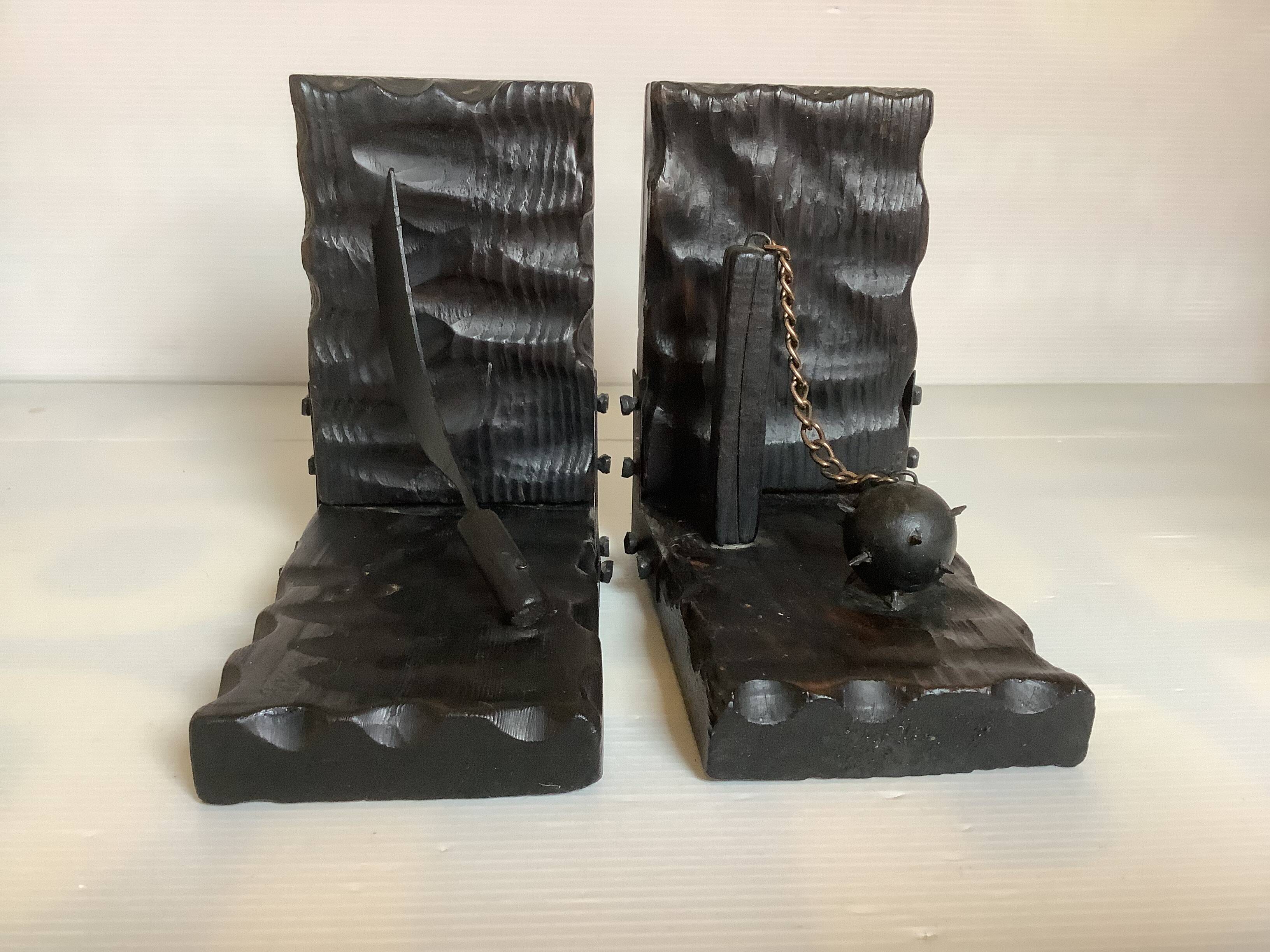Pair of black wooden bookends