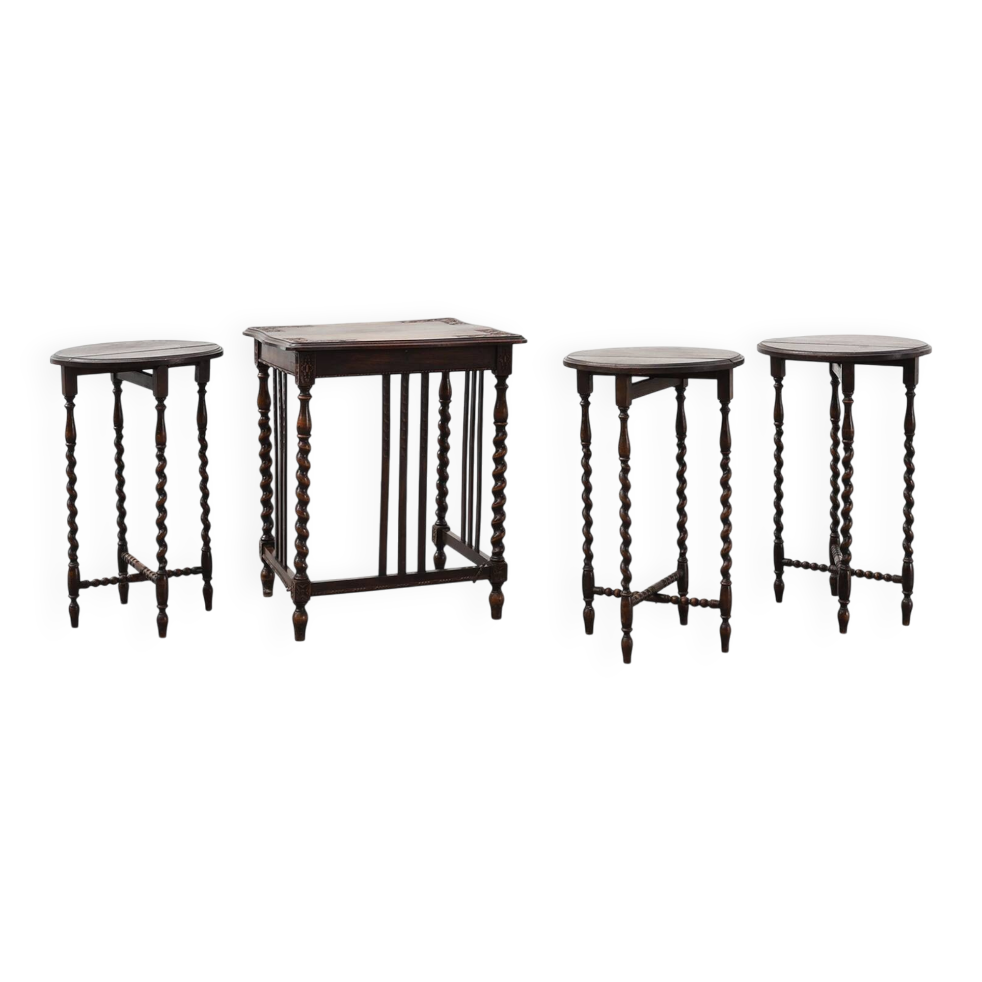 Set of Four Oak Barley Twist Nesting Tables, England, circa 1900n