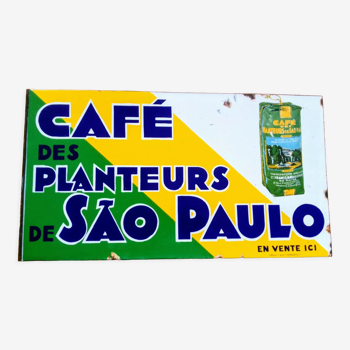 Cafe des planteurs de sao paulo, double-sided enamelled plate at right angles, alsatian emaillerie.
