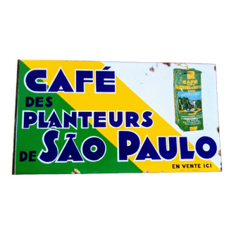 Cafe des planteurs de sao paulo, double-sided enamelled plate at right angles, alsatian emaillerie.