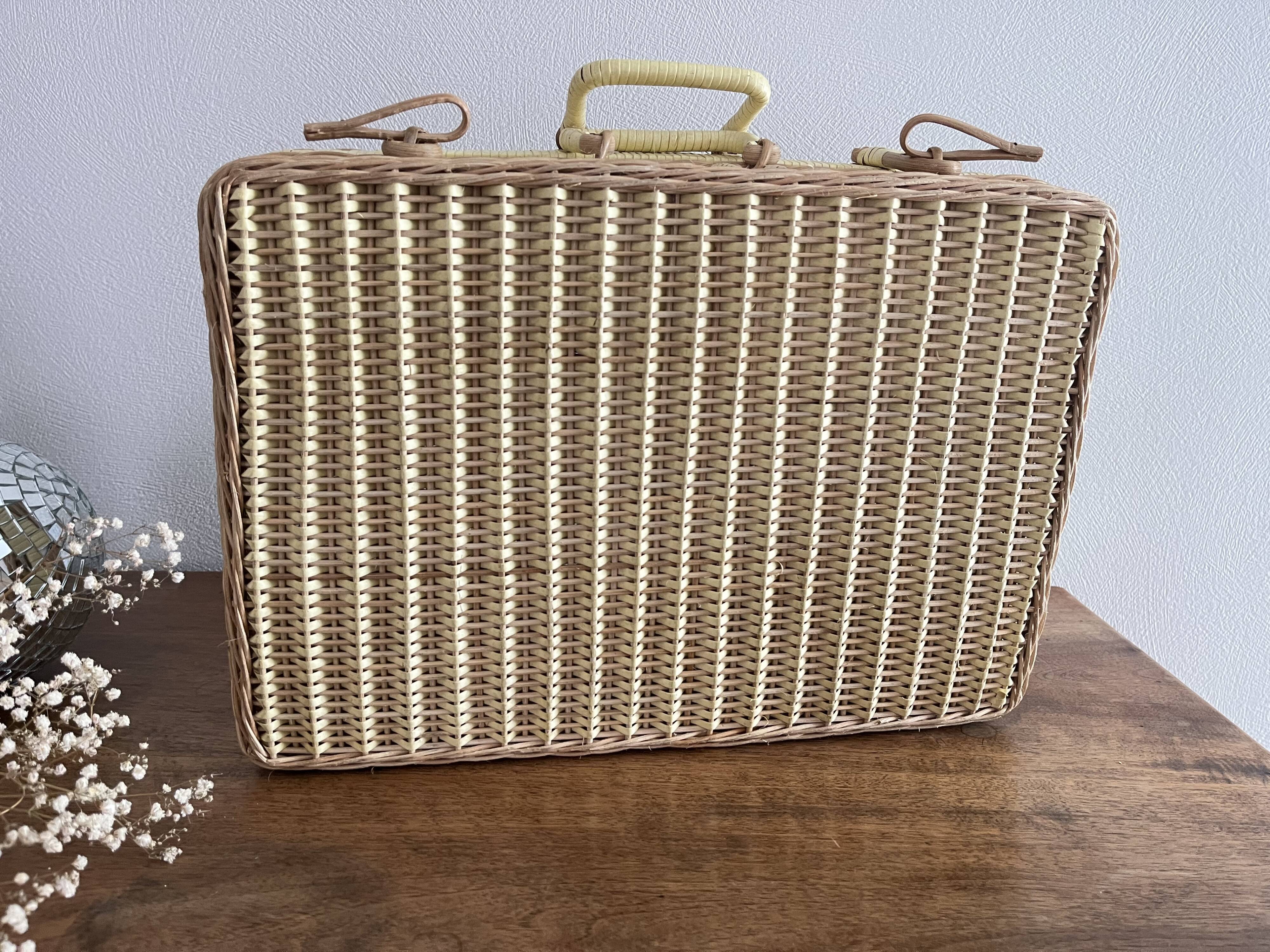 Vintage woven wicker suitcase