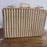 Vintage woven wicker suitcase