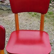 Set of 4 vintage chairs from the 50s in blond beech and red leatherette