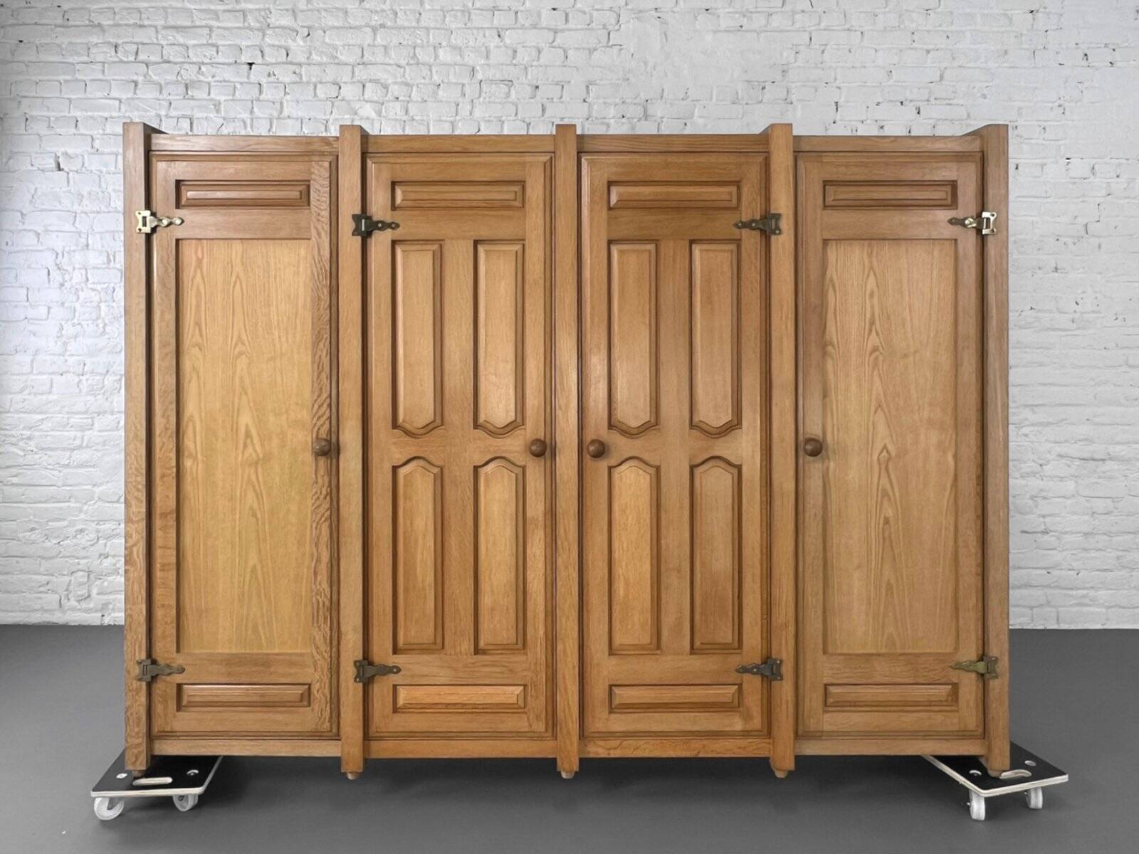 Oak and Brass Wardrobe by Guillerme Et Chambron, 1960s