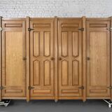 Oak and Brass Wardrobe by Guillerme Et Chambron, 1960s