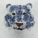 Masque de tigre en céramique bleu de Delft