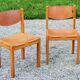 Pair of brutalist chairs in elm and stretched leather with saddle stitching Self publisher