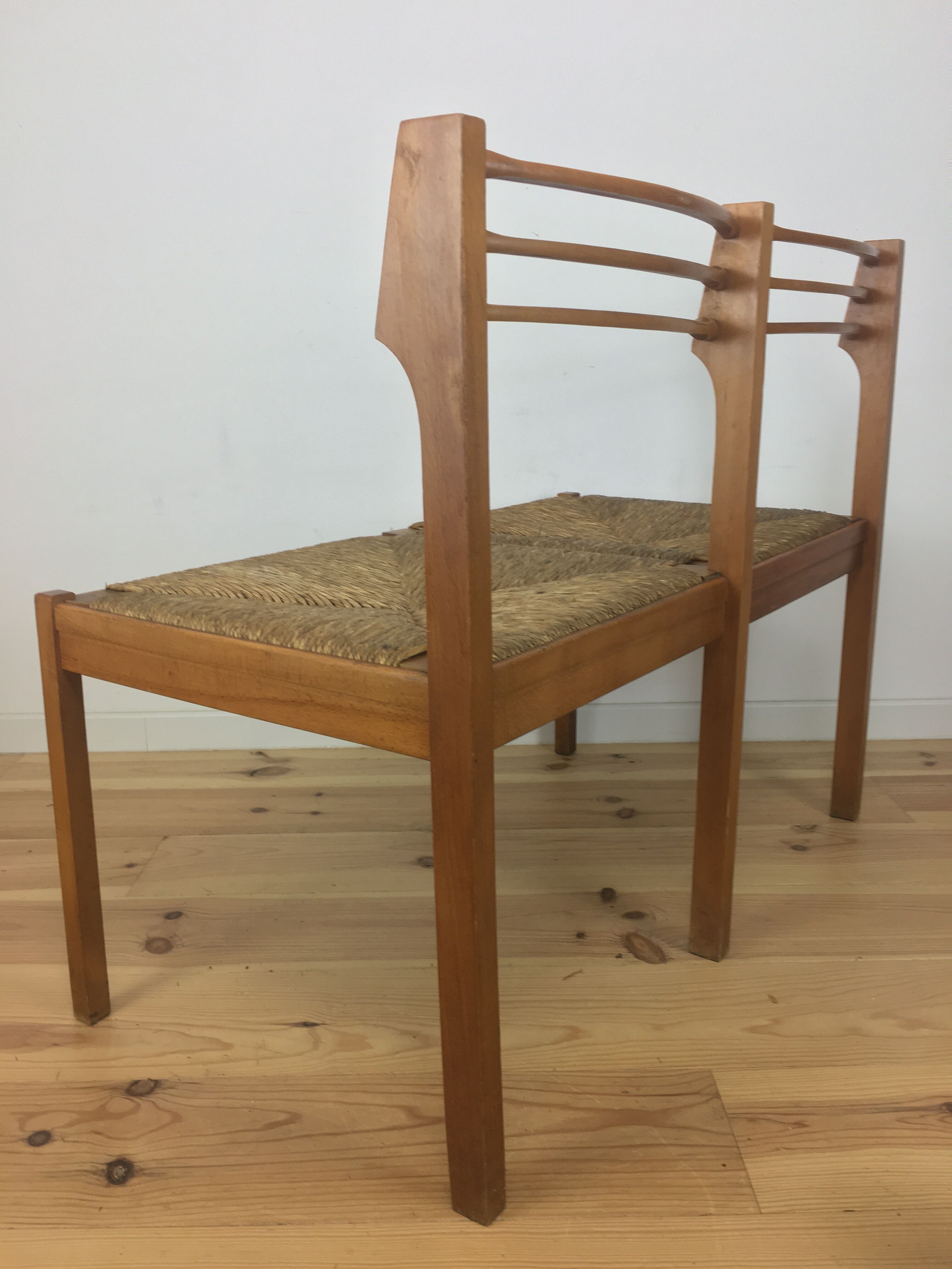 Wooden mulched modernist bench in 1950s