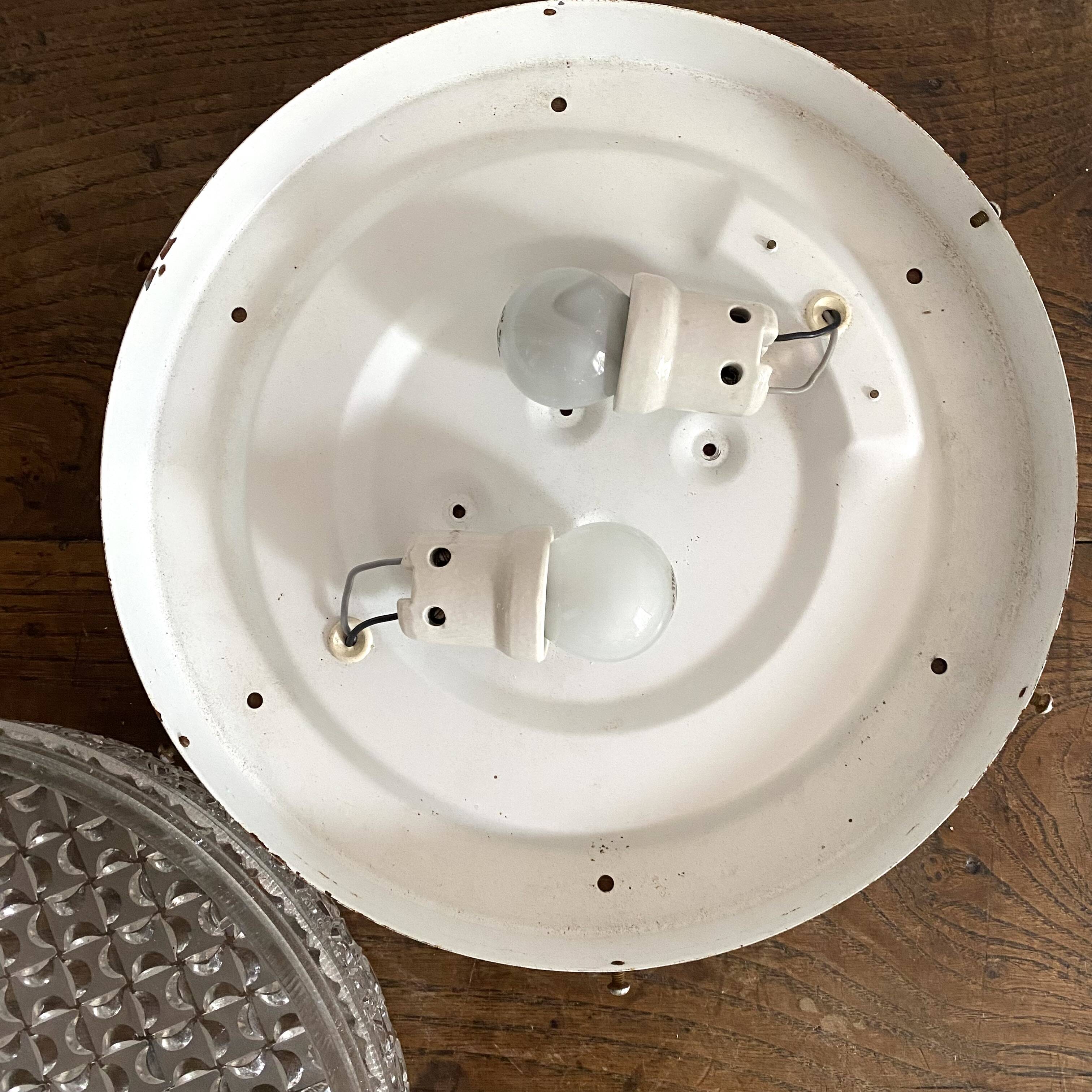 Round ceiling light in holophane glass, 1960s