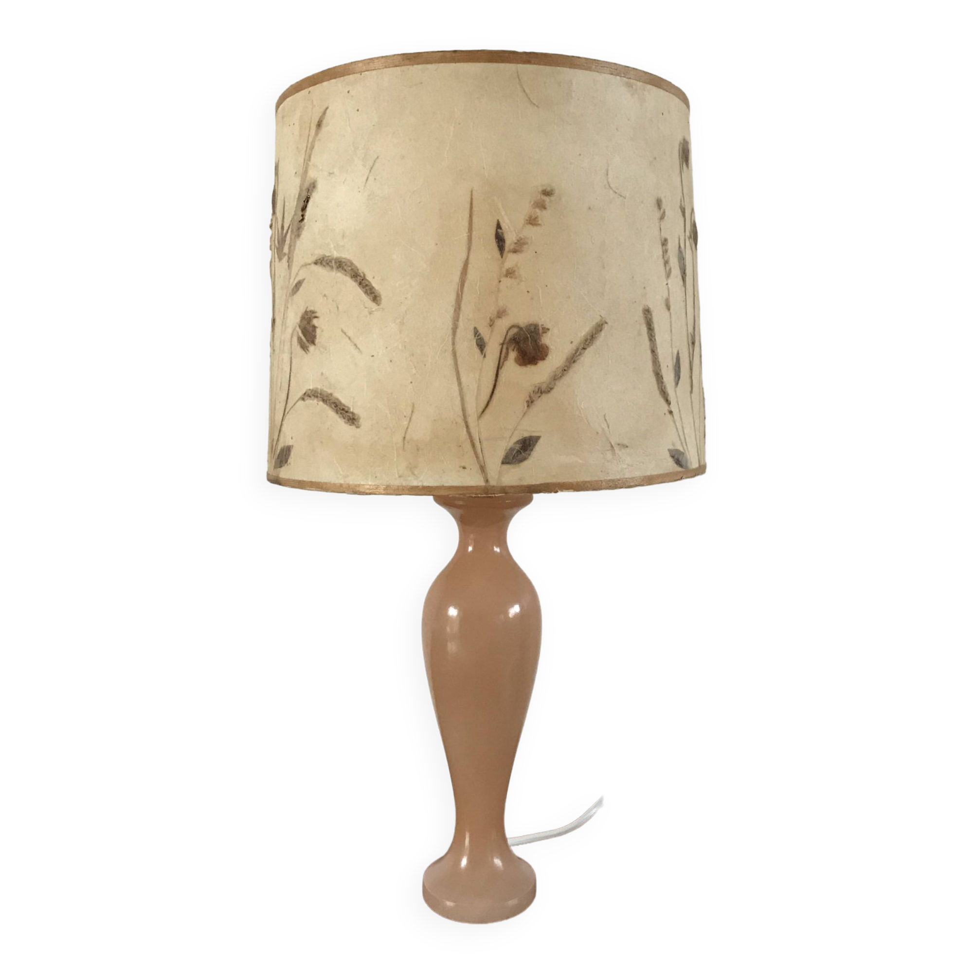 Pink alabaster lamp and dried flower lampshade 1970