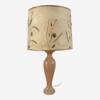 Lampe en albâtre rose et abat-jour en fleurs séchées 1970