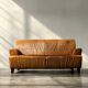 Canapé 3 places en cuir marron industriel vintage des années 1960, style mid-century modern