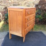 Vintage chest of drawers with oak compass base with marble top.