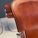 Set of 4 dining chairs in chrome and leather for Cidue Italy 1970