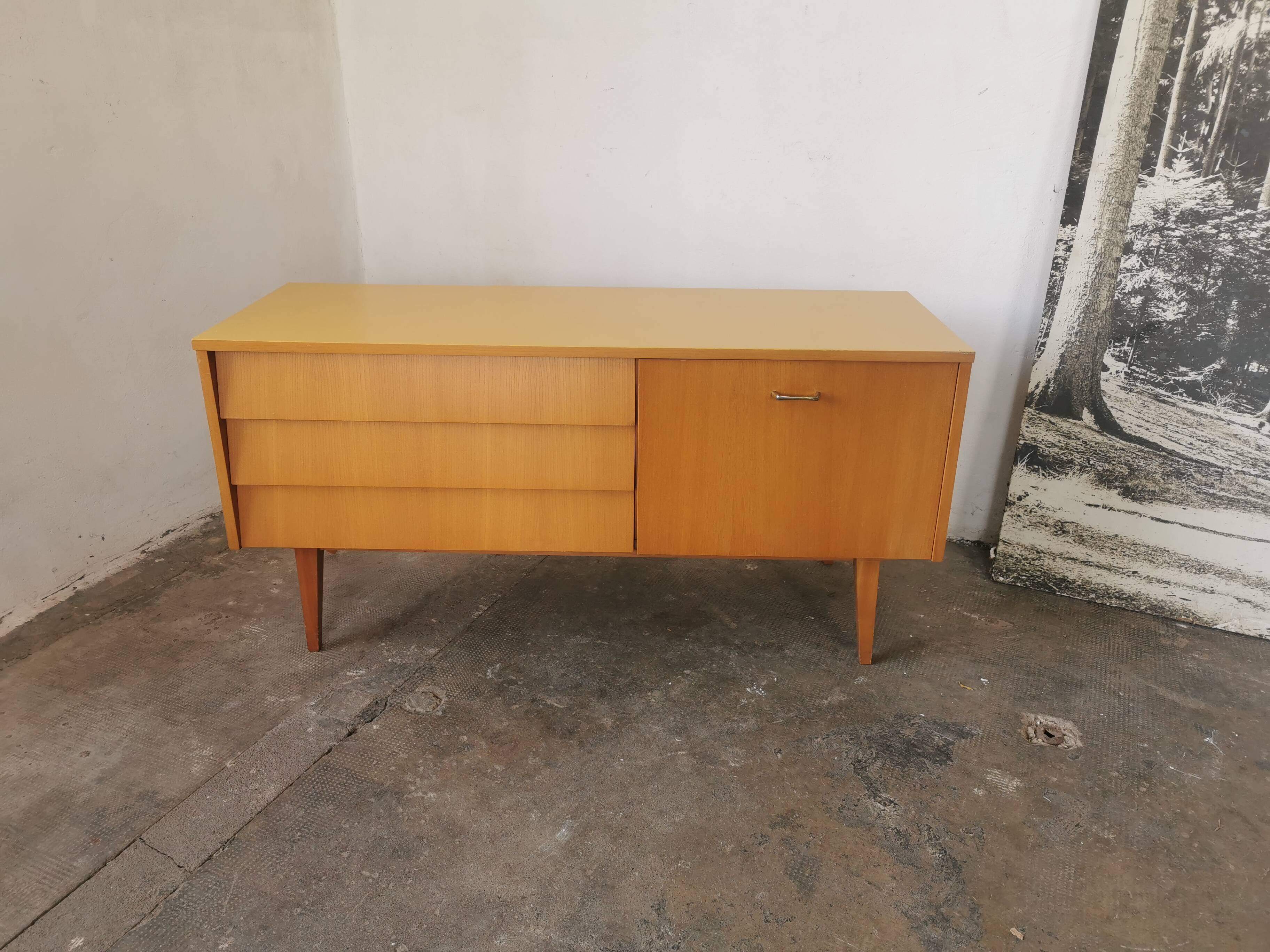Small vintage blond wood sideboard