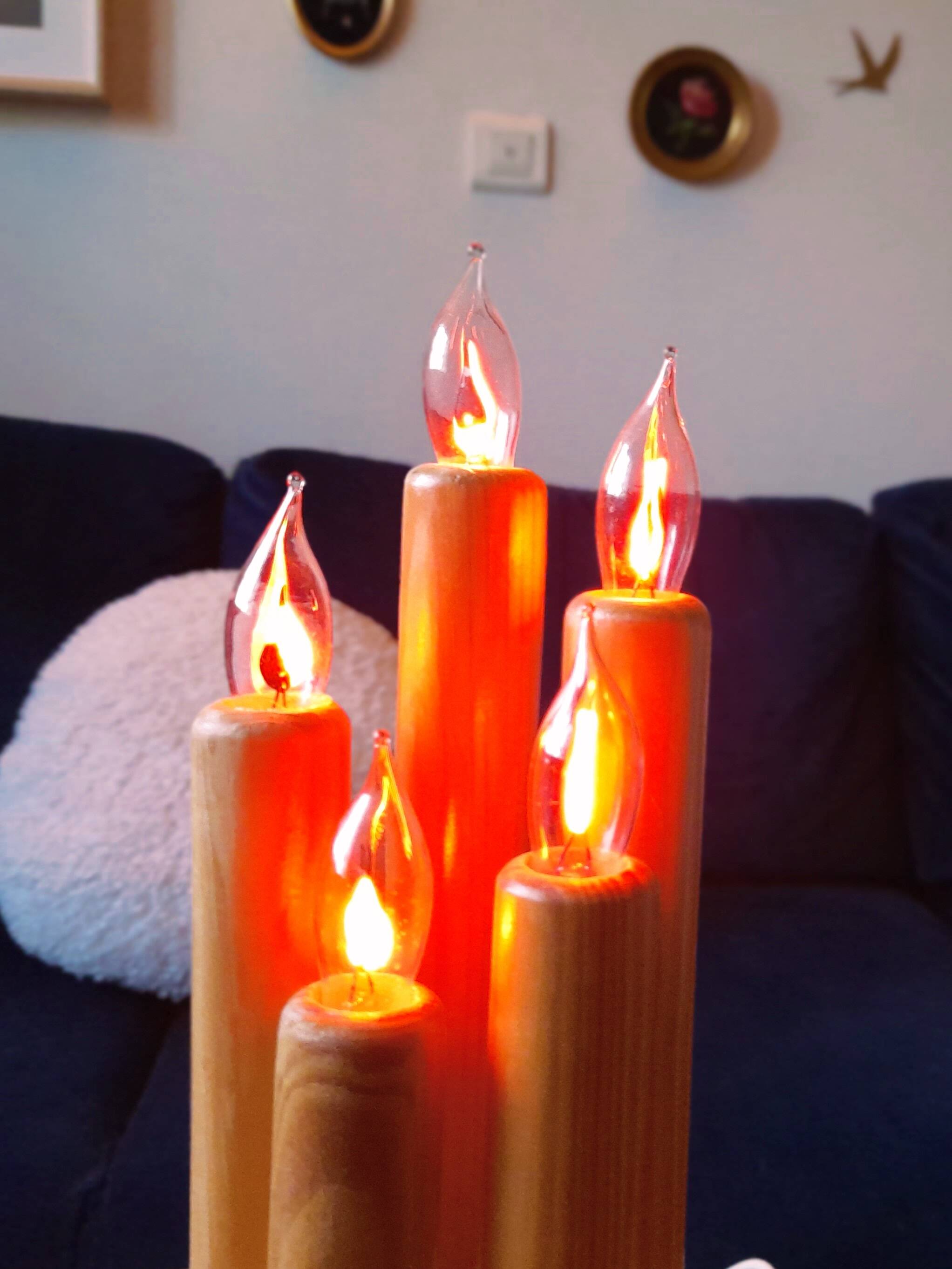 Vintage Swedish pine electric candelabra, 70s/80s