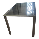 Dining table in chromed steel and smoked glass slab in 1969