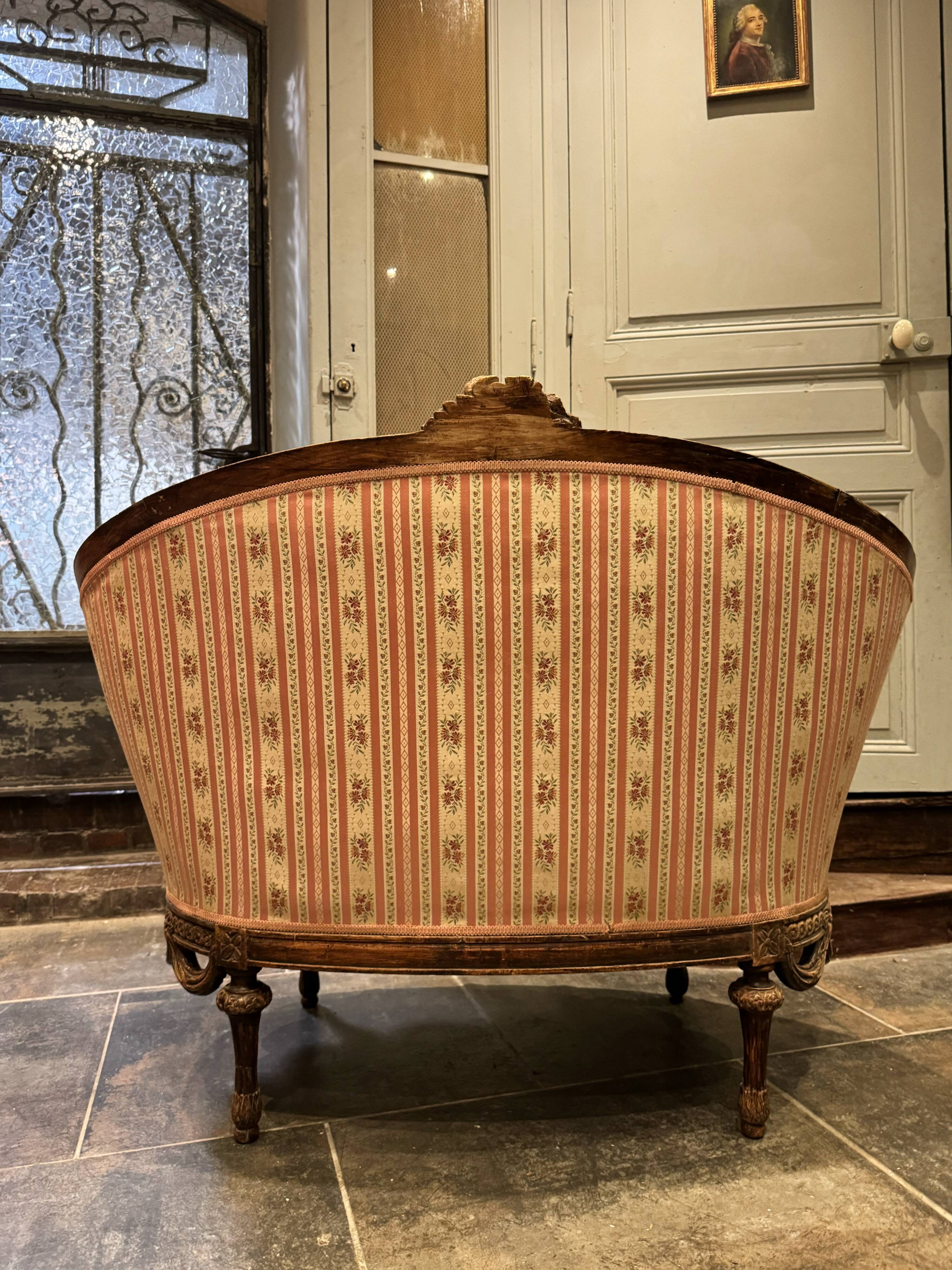 Small Sofa / Marquise From the Napoleon III Period in Waxed Wood in Louis XVI Style