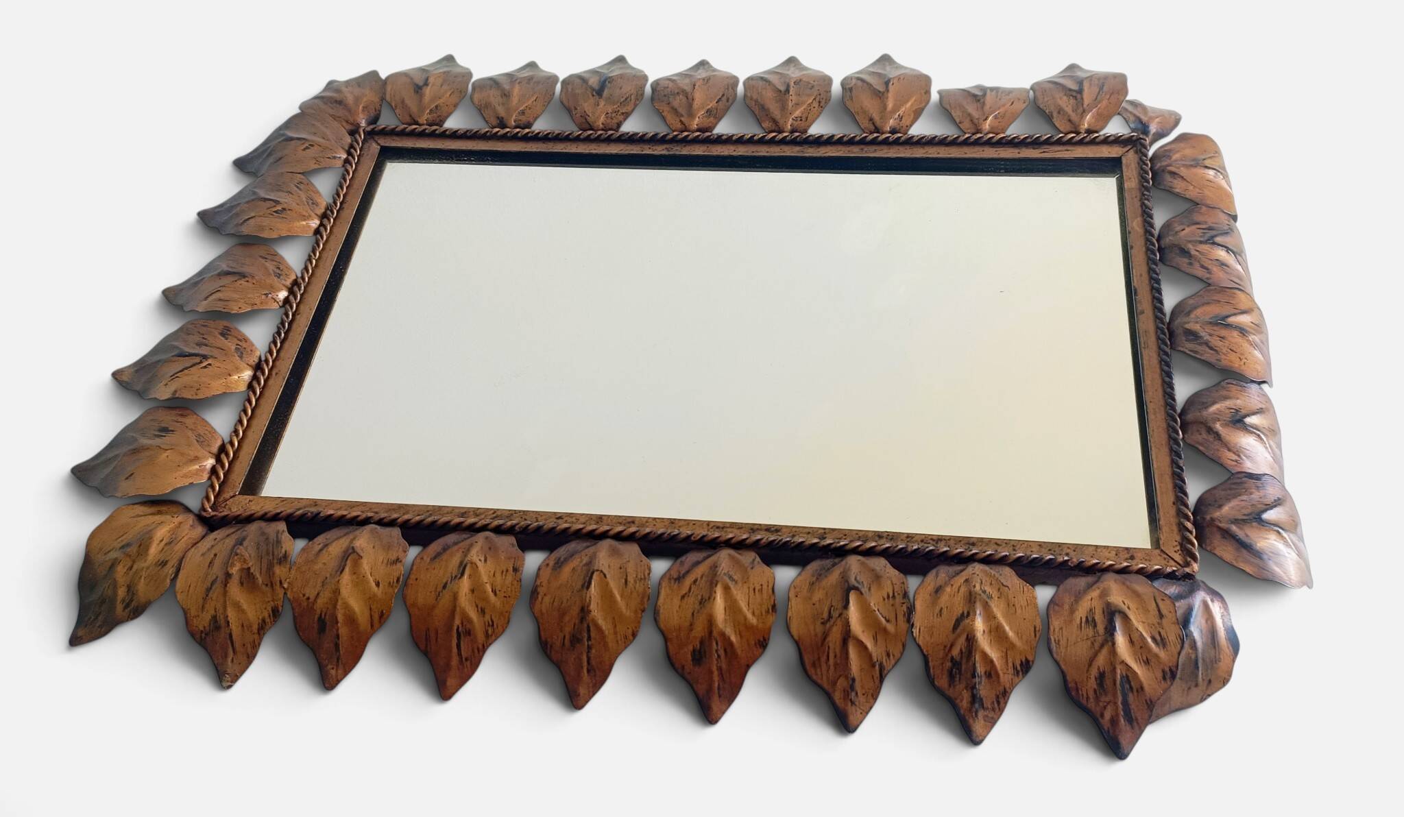 Spanish Mid-Century Wrought Iron Mirror with Foliage Frame, Circa 1950s
