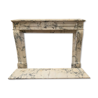 Louis XVI Style Fireplace In White Marble Veined Carrara XIX Century
