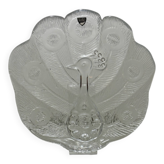 Assiette, Peakcock, verre de cristal, Lars Hellsten, Orrefors, Suède, 1970