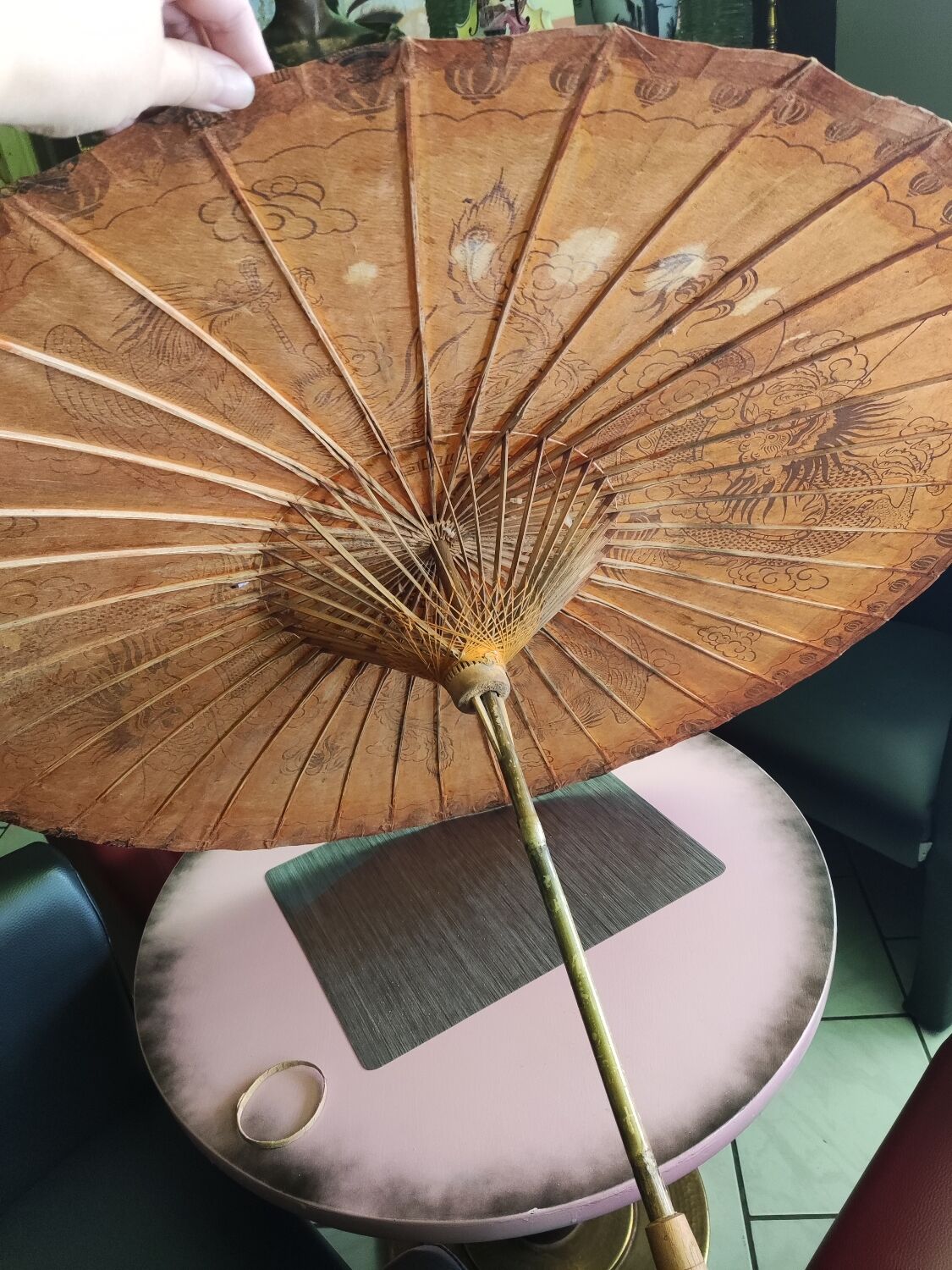 Asian paper and rattan umbrella